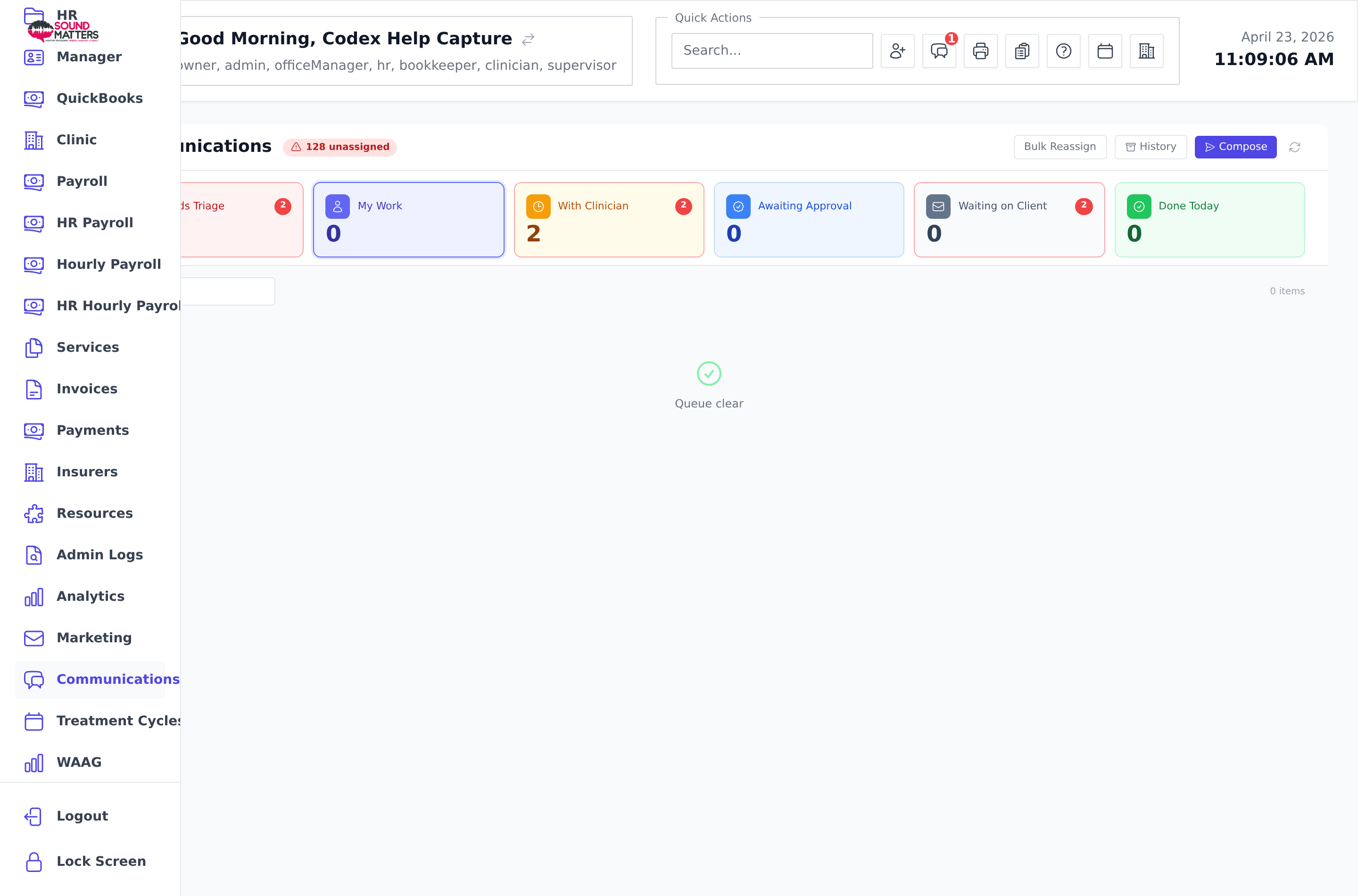 Screenshot for step 1: Open Communications from the sidebar or click the Communications dashboard card.