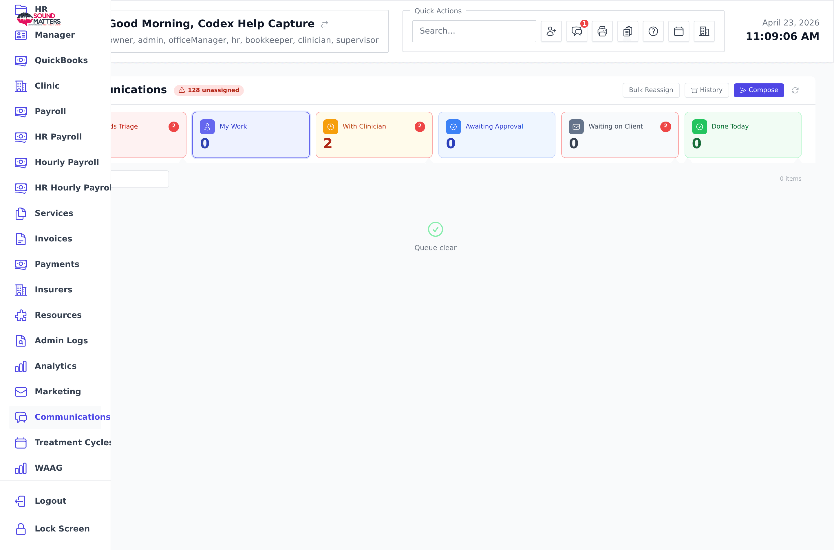 Screenshot for step 1: Open Communications from the sidebar or click the Communications dashboard card.