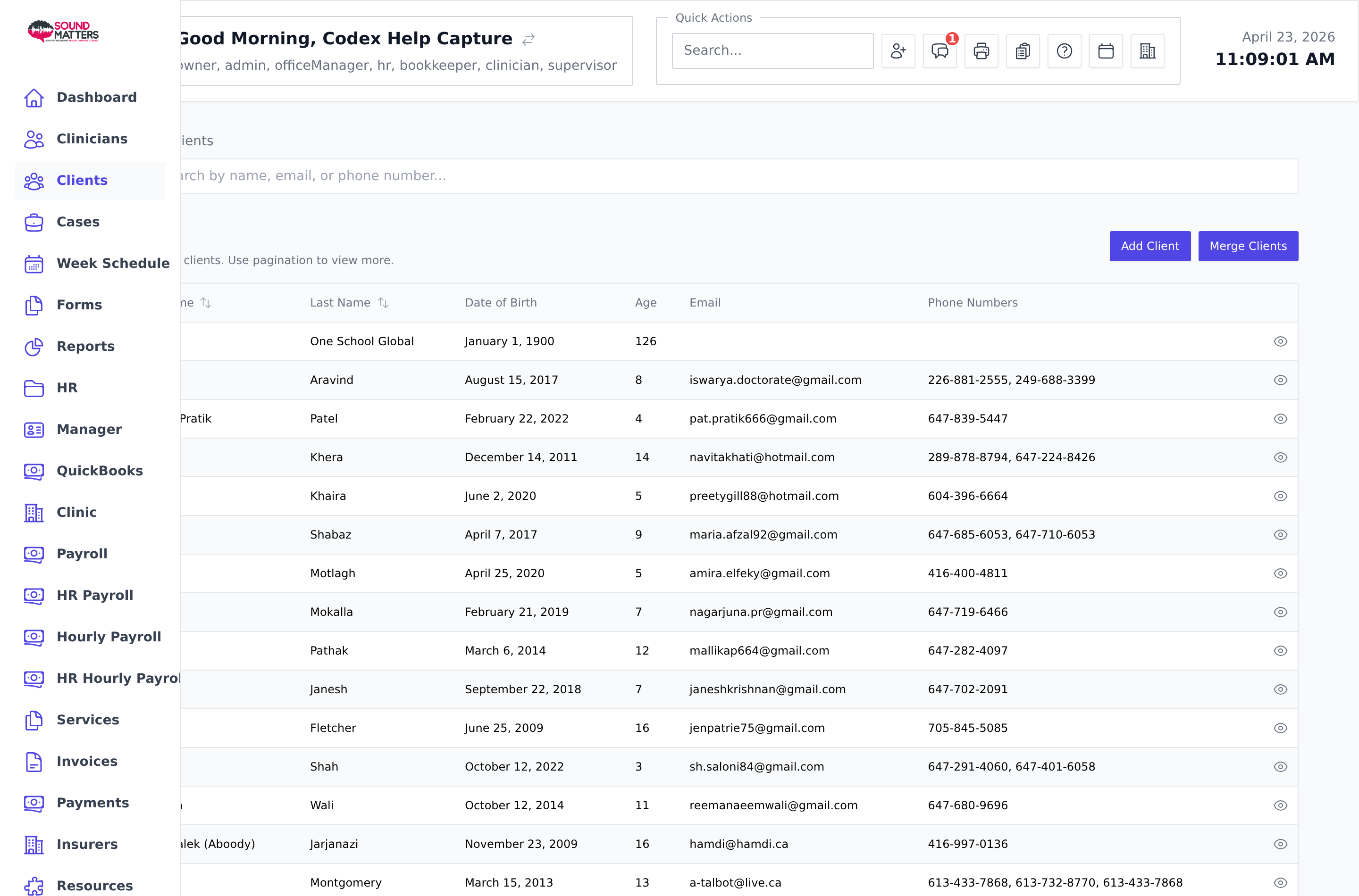 Screenshot for step 1: Open Clients from the sidebar or select a client from global search. Use the search and filters on the Clients page before creating a duplicate.