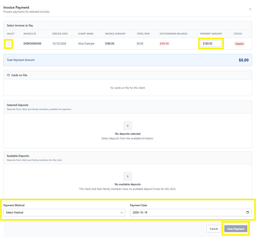 Screenshot for step 5: When a payment is recorded, the invoice moves to ‘partially paid’ or ‘paid’. See ‘Collect payment’.