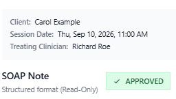 Screenshot for step 4: Wait for your supervising SLP to approve. Once approved, the appointment becomes eligible for payroll and the note is locked to further edits.