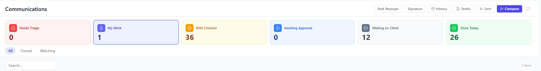 Screenshot for step 2: Select a mailbox or work queue. Front desk and clinic managers typically triage frontdesk, therapy, and billing style mailboxes before delegating.