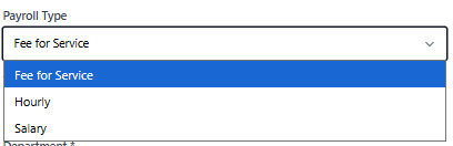 Screenshot for step 4: Set clinic access and payroll type. Payroll type controls whether the user sees Payroll or Hourly Payroll in addition to their role-based menu.