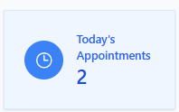 Screenshot for step 10: ‘Today’s Appointments’ (white) is the total count on the schedule across every clinician today — your reception overview. Click to open the calendar.
